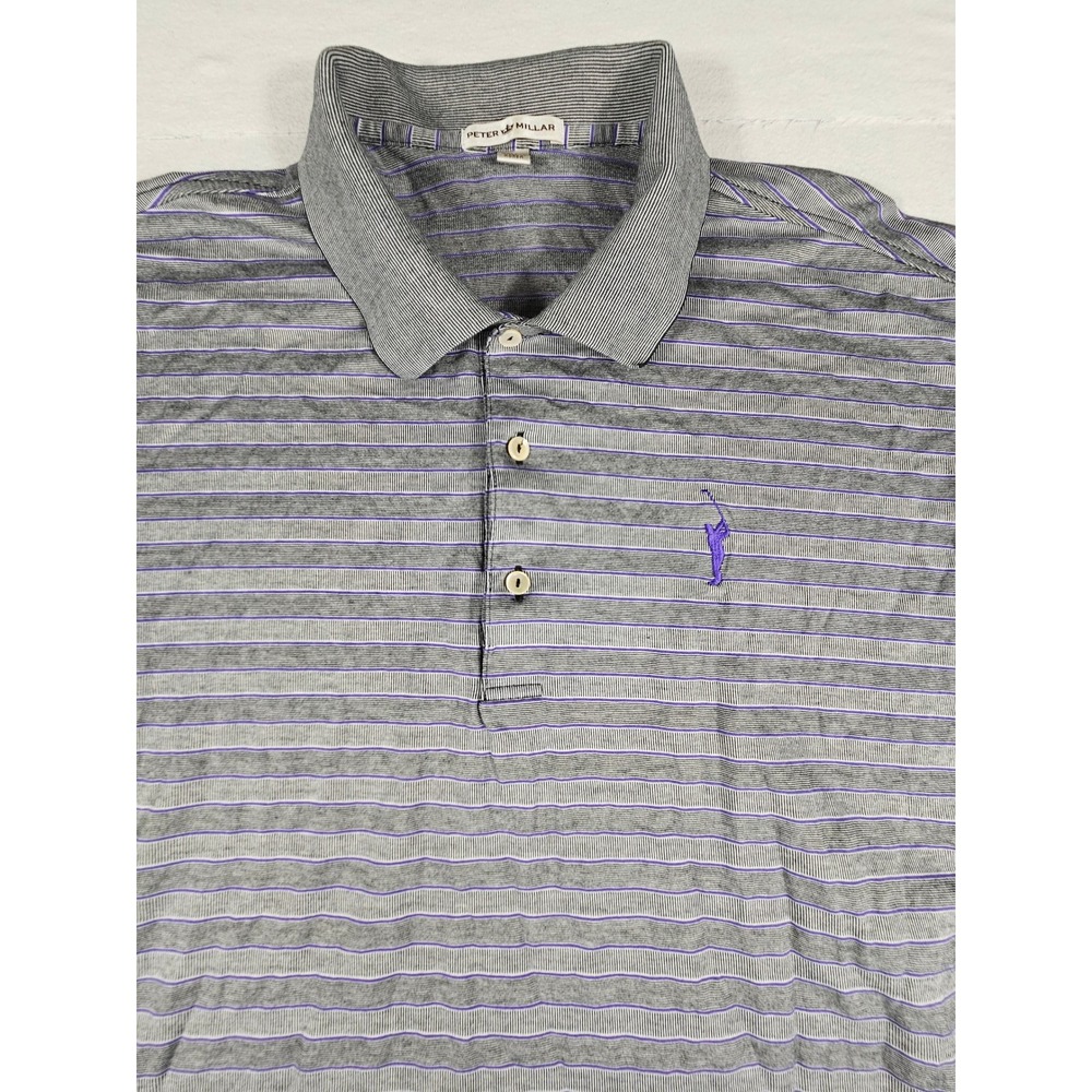 Peter Millar‎ Mens XXL Grey Purple Striped Cotton Golf Polo Shirt MS13K07